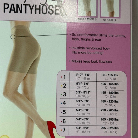 Assets Pantyhose. Two pair. Black Shaping & Nude Footless Pantyhose. Size 6 - Picture 3 of 8